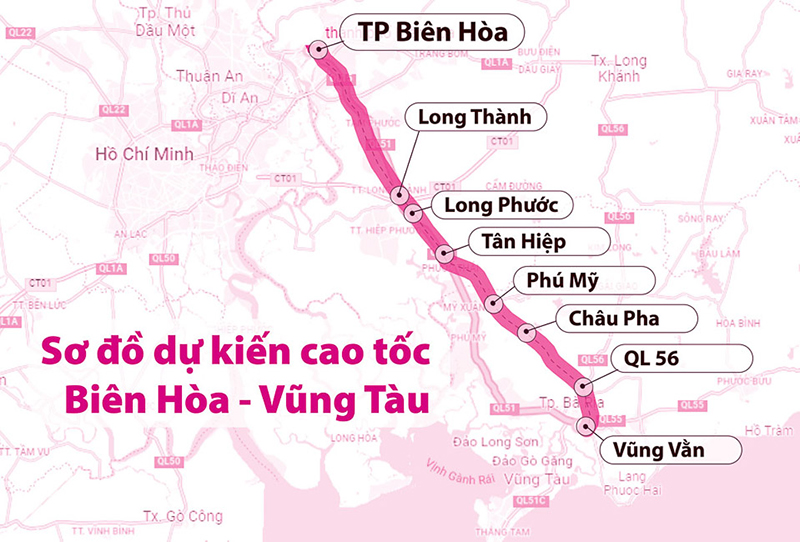 Vị trí dự án cao tốc Biên Hòa - Vũng Tàu